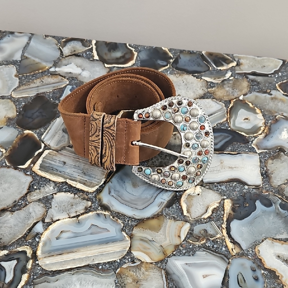 Leatherock Brown Belt with Jeweled Buckle